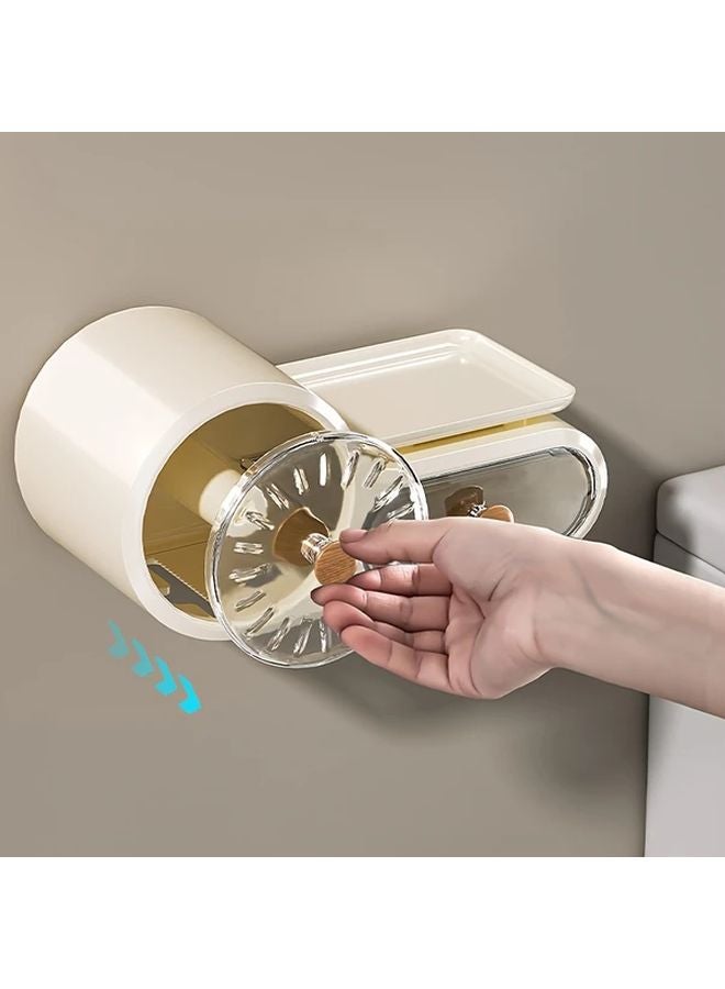 صندوق تخزين ورق التواليت المثبت على الحائط بلون الكريم، ذو حجرتين، تركيب بدون حفر، مقاوم للماء - Image 5